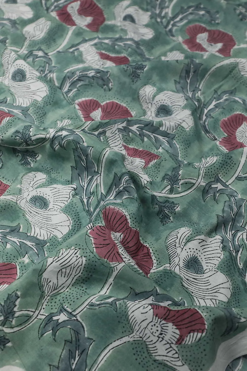 Green Floral Garden Sanganeri Cotton Fabric