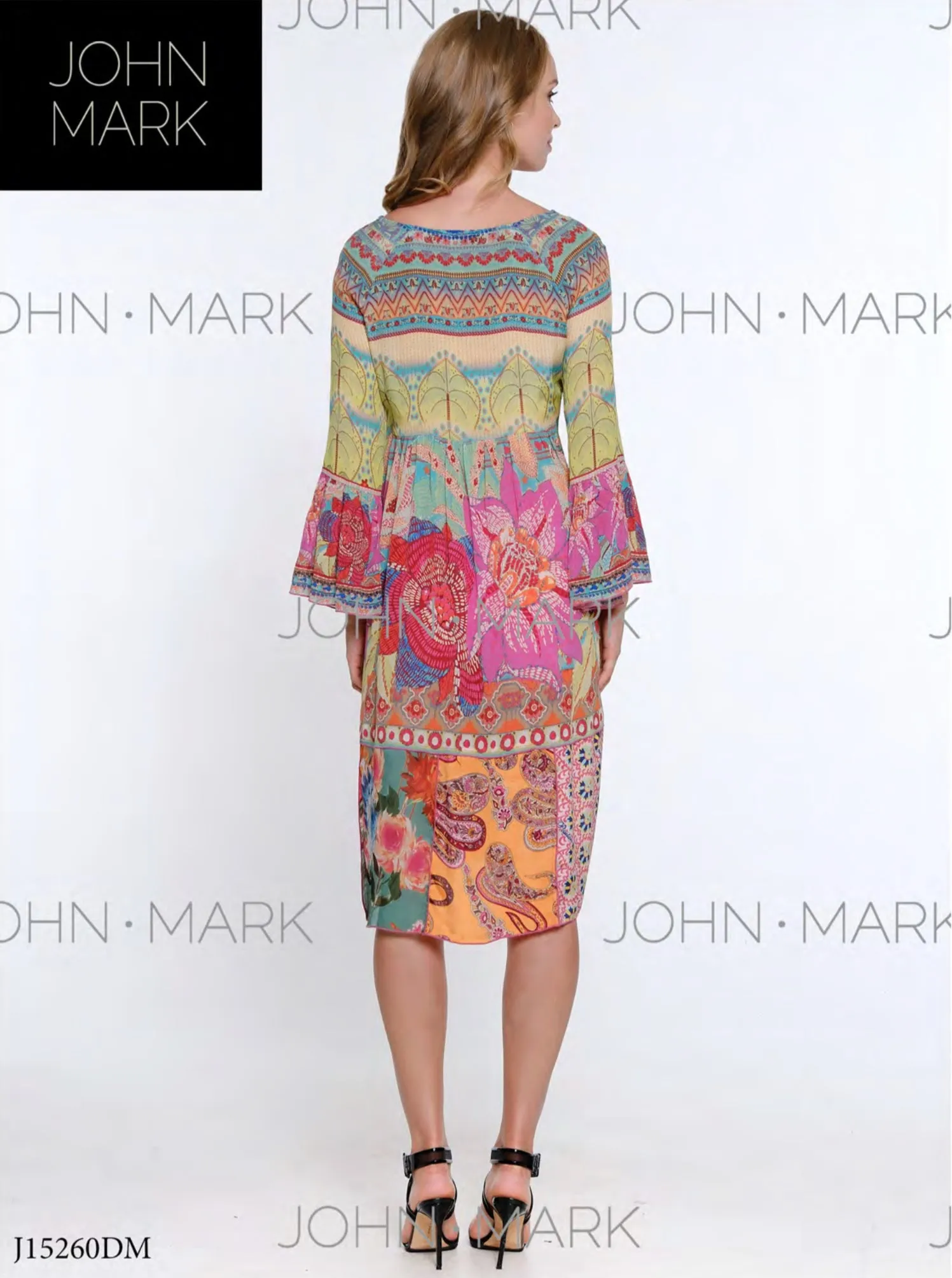 John Mark Multi Print Flounce Sleeve Dress