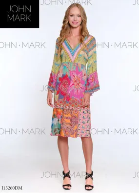 John Mark Multi Print Flounce Sleeve Dress