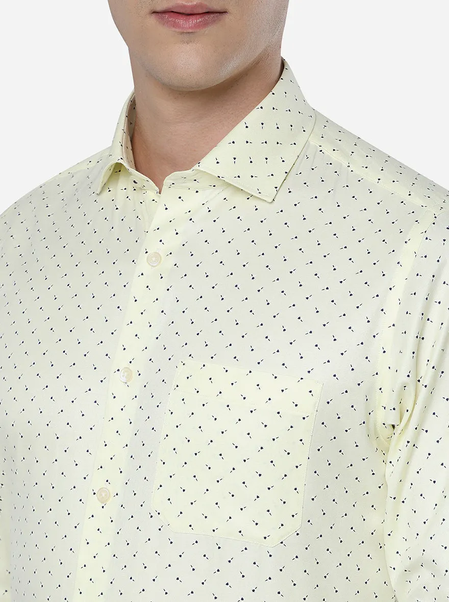 Light Yellow Printed Slim Fit Formal Shirt | Greenfibre