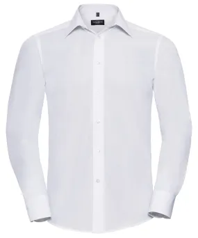 Long sleeve polycotton easycare fitted poplin shirt | White