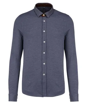 Long-sleeved jacquard knit shirt | Blue