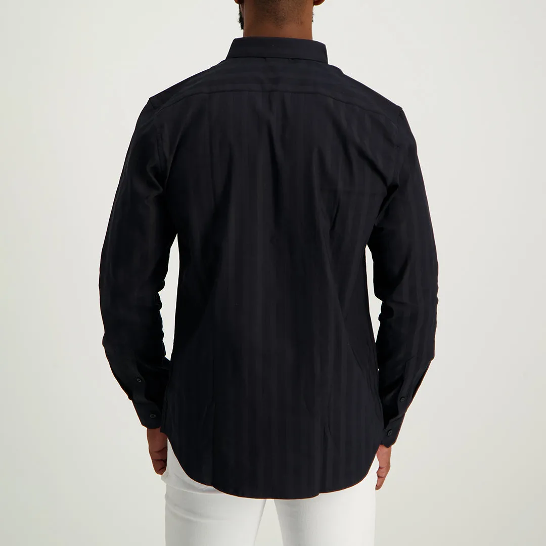 MENS ZAFF NAVY PINSTRIPED DOBBY SHIRT