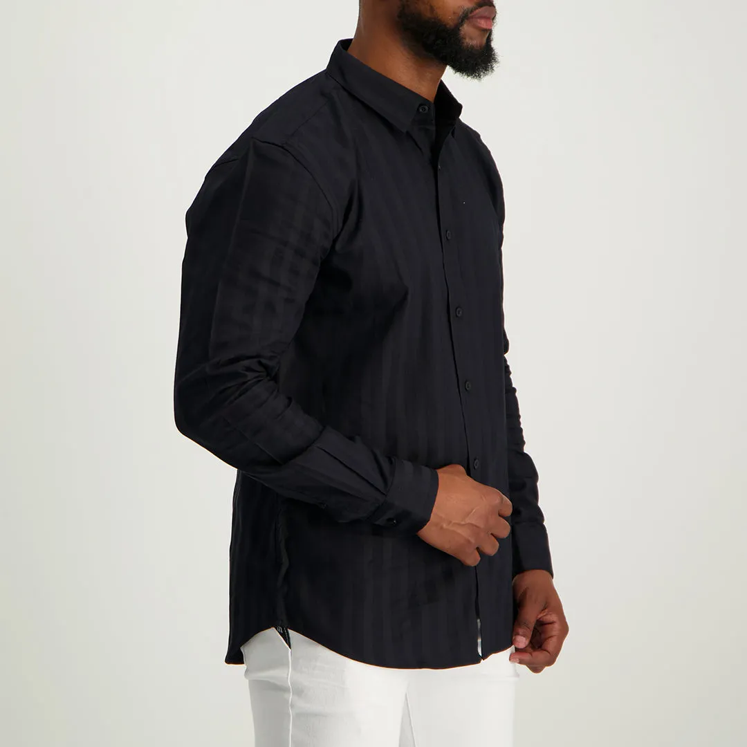 MENS ZAFF NAVY PINSTRIPED DOBBY SHIRT