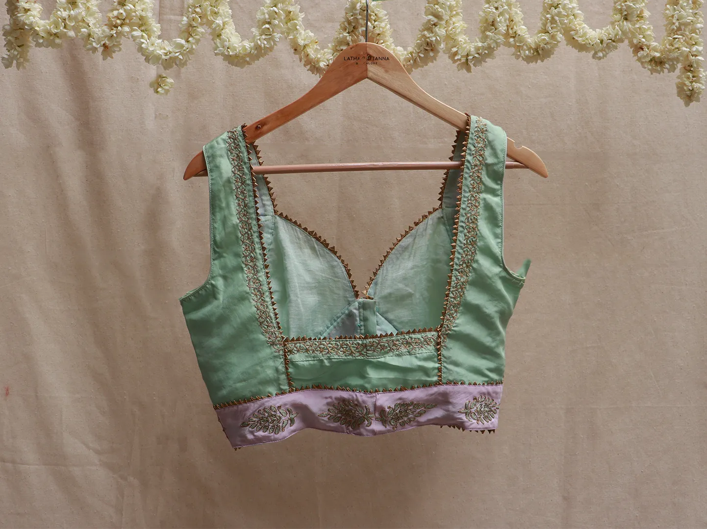 Mint green and lilac Hand Embroidery blouse