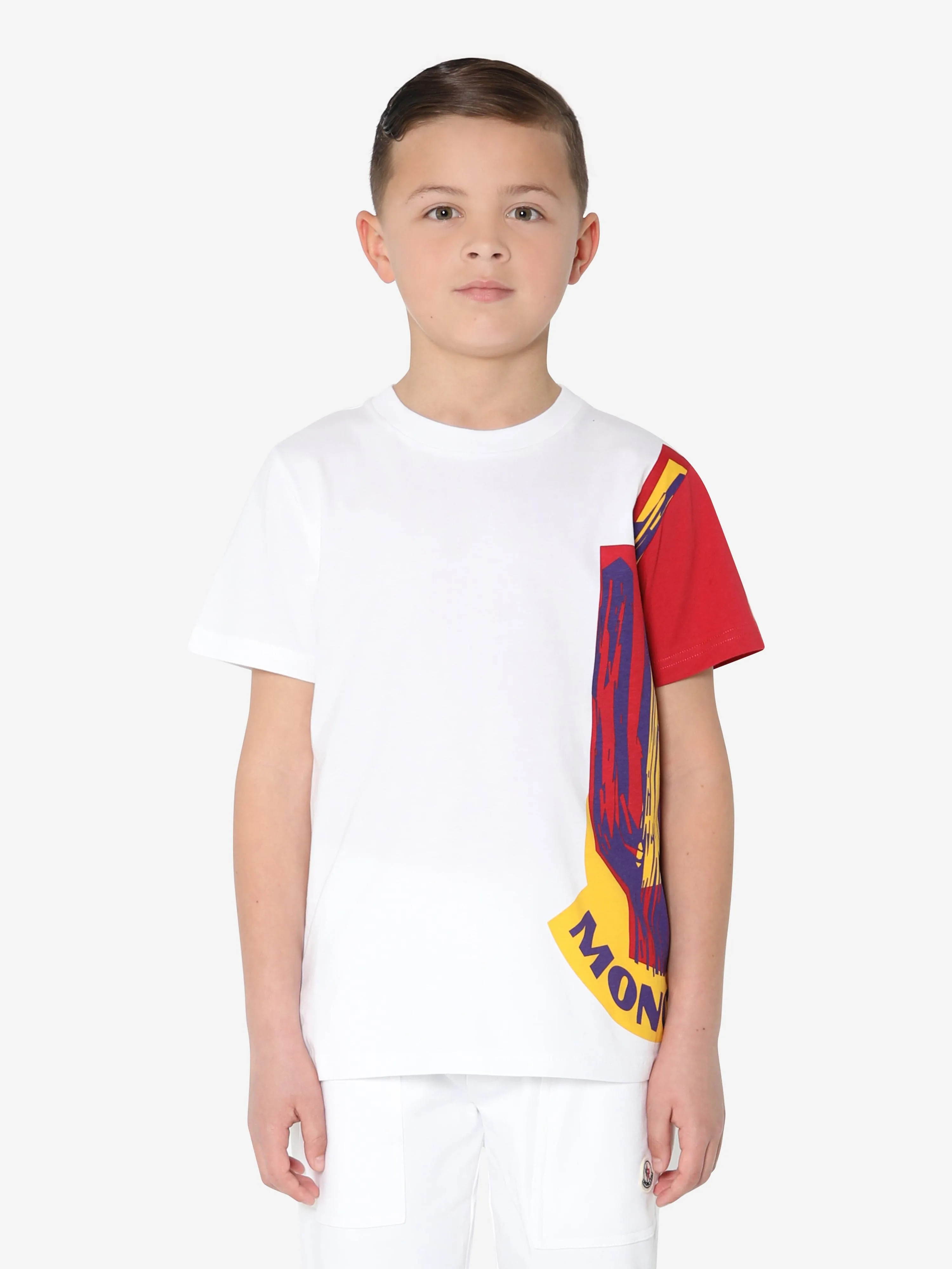 Moncler Enfant Boys Logo Print T-Shirt in White