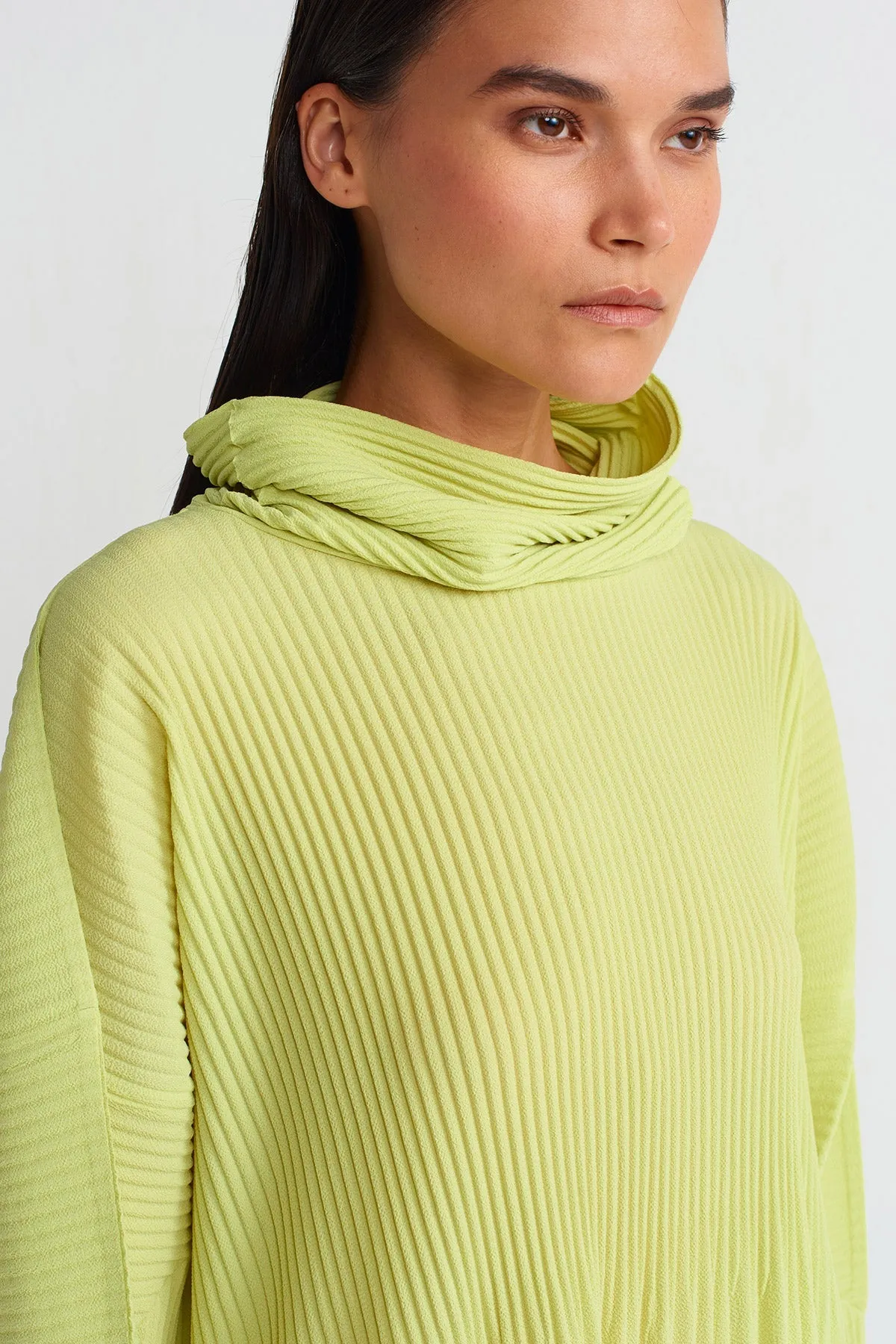 Nu Turtleneck Pleated Blouse Lime