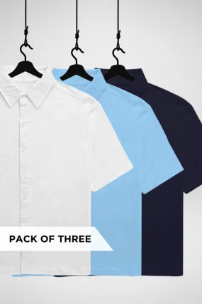 Pack of 3 Oversized Shirts White, Navy Blue and Baby Blue