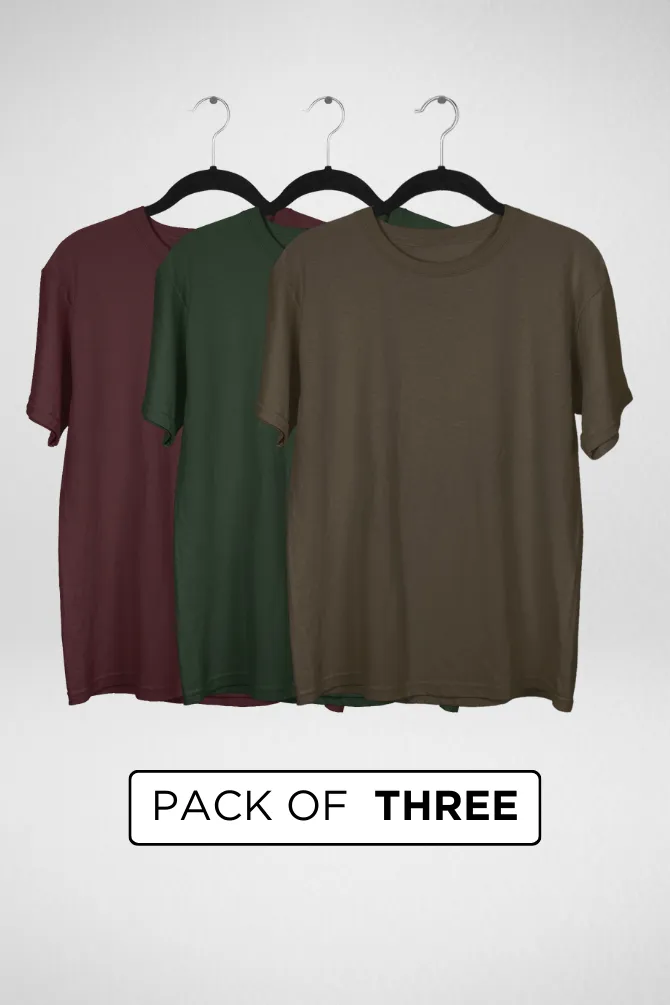 Pack Of 3 Oversized T-Shirts Olive Green Maroon and Bottle green for Men