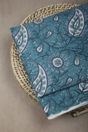 Paisley Garden with Blue Sanganeri Cotton Fabric - 2.2m