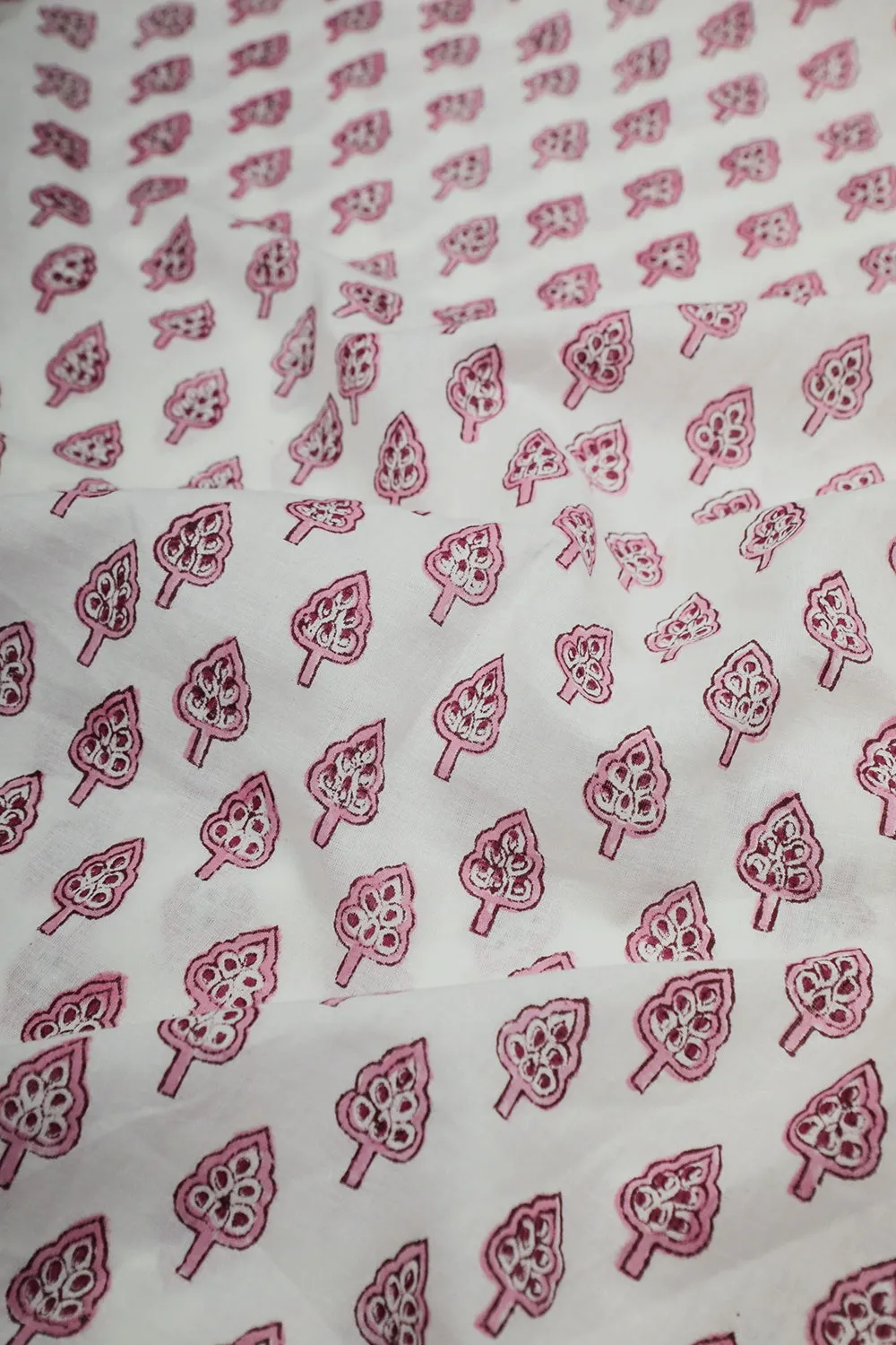 Pink Butta's on Cream Sanganeri Cotton Fabric -  1.65m