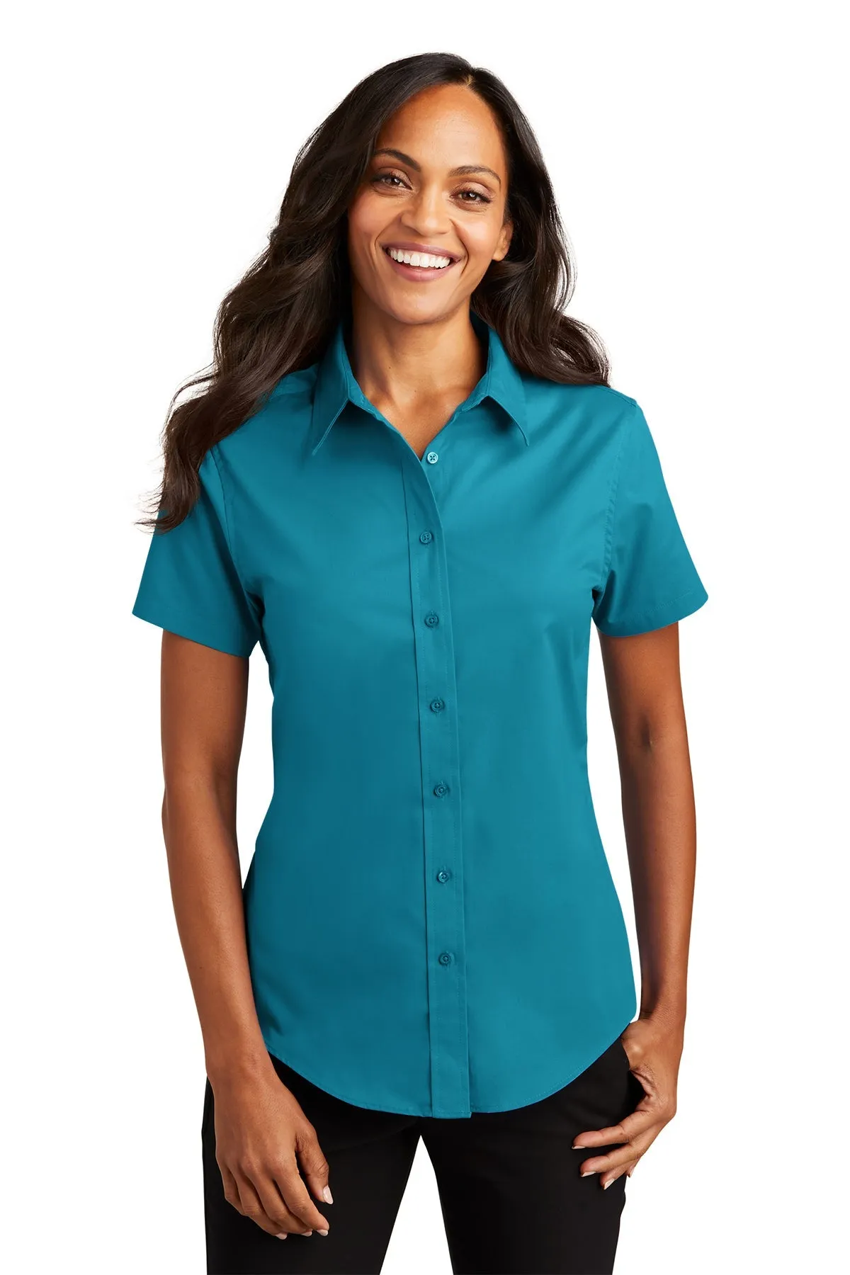 Port Authority Ladies Short Sleeve Easy Care Branded Shirts, Teal Green