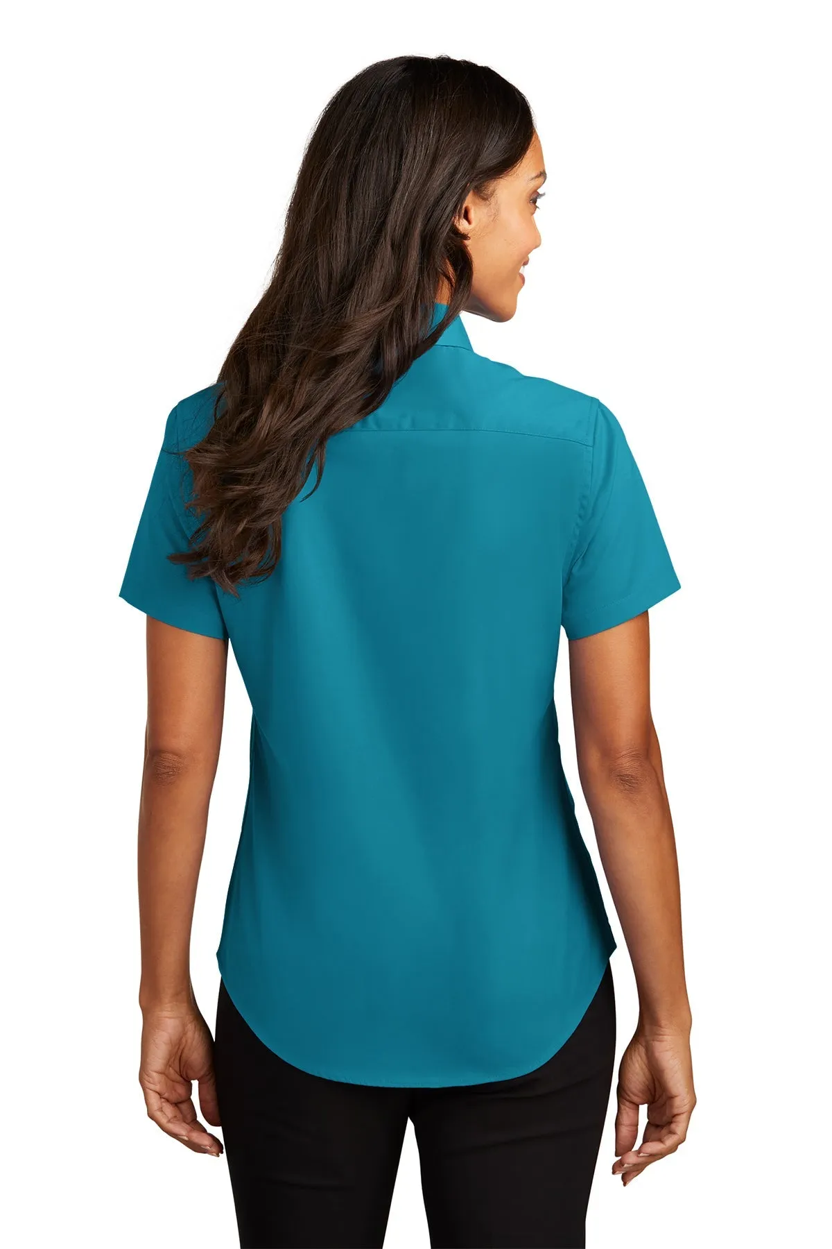 Port Authority Ladies Short Sleeve Easy Care Branded Shirts, Teal Green