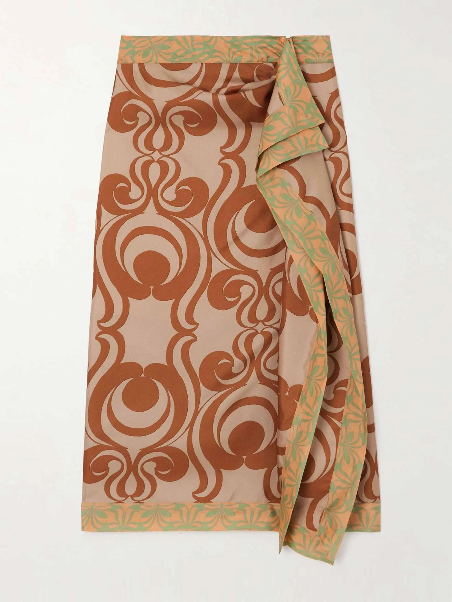 Printed silk-twill midi skirt