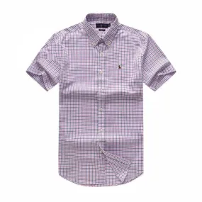 PRL Small Pony Logo Pink And Blue Checkered Short Sleeve Shirt