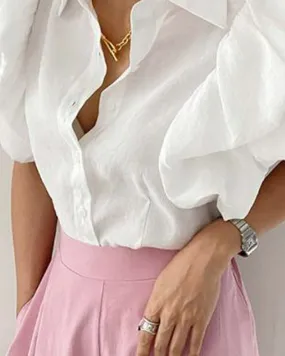 Puff Sleeve Ruched Buttoned Top