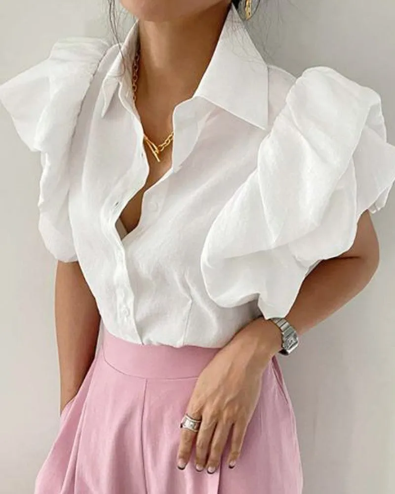 Puff Sleeve Ruched Buttoned Top