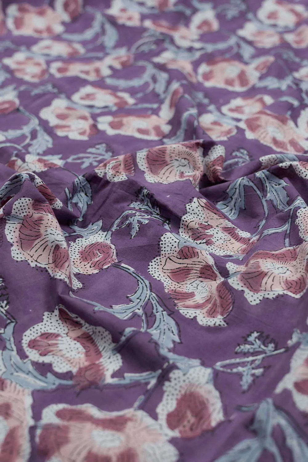 Purple Garden Sanganeri Cotton Fabric - 1.3m