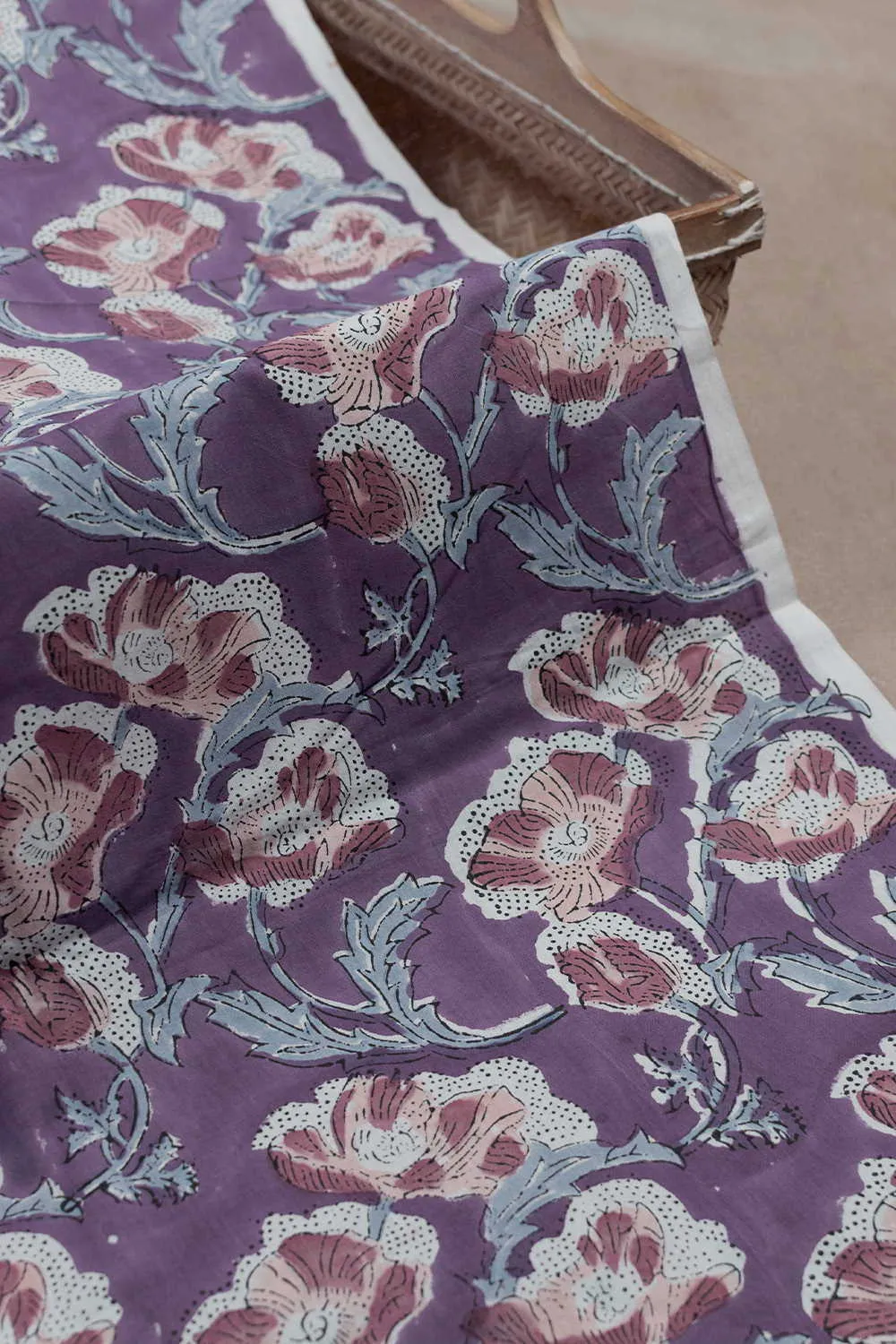 Purple Garden Sanganeri Cotton Fabric - 1.3m