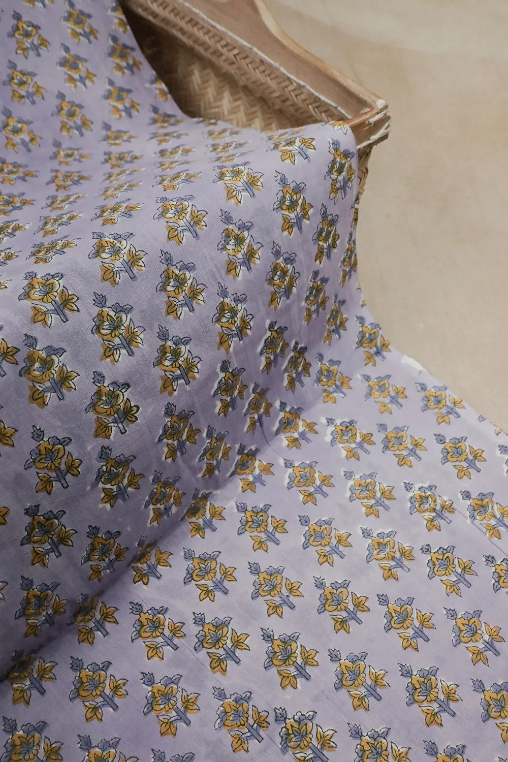 Purple with Florets Butta Sanganeri Cotton Fabric