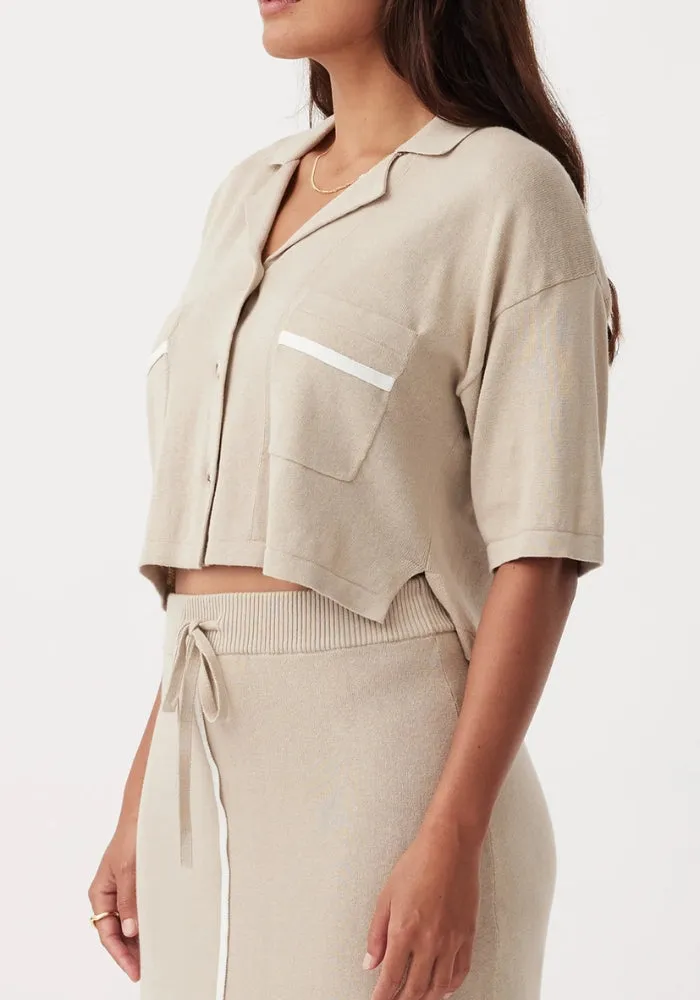 Quinn Cropped Shirt - Taupe & Cream