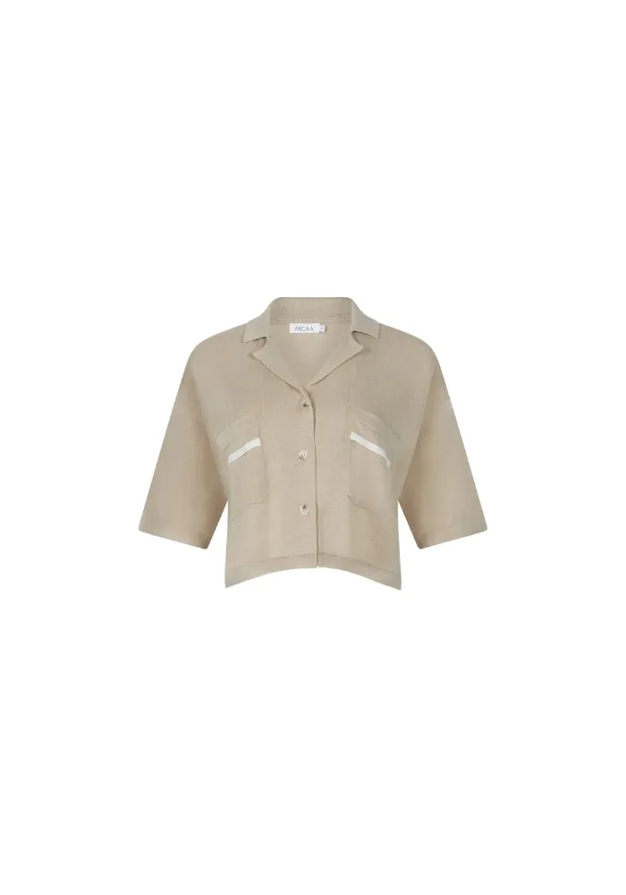 Quinn Cropped Shirt - Taupe & Cream