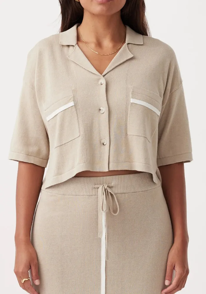 Quinn Cropped Shirt - Taupe & Cream