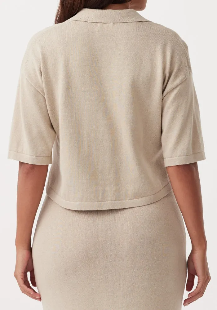 Quinn Cropped Shirt - Taupe & Cream