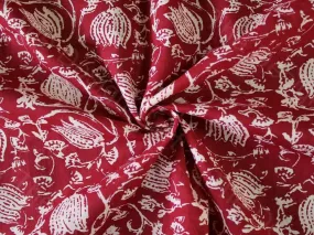 Red Lotus Design Pure Cotton Fabric