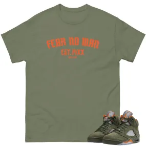 Retro 5 Olive/Solar Orange "Fear No Man" Shirt