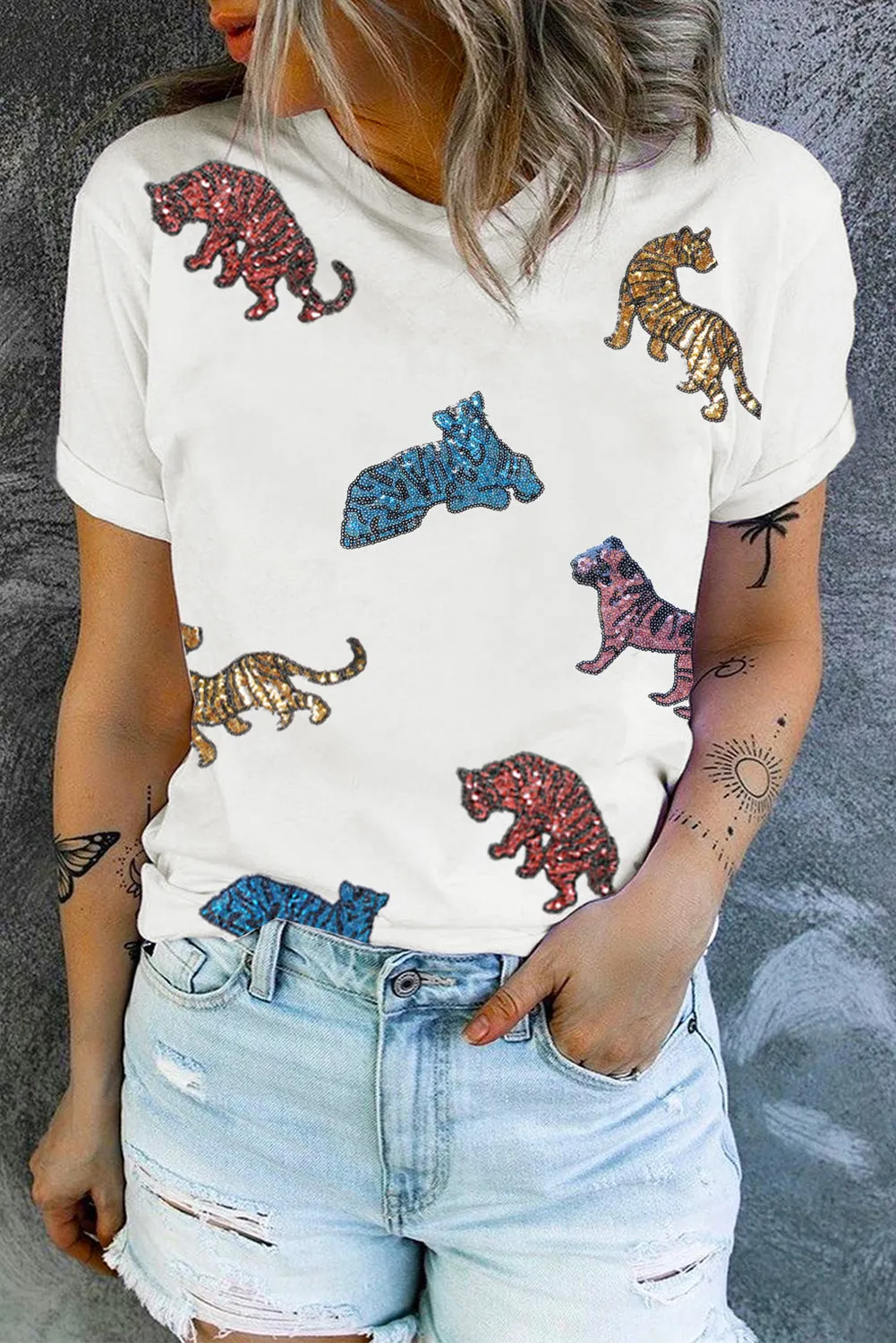 Shiny Tiger Patch Graphic Summer T-shirt