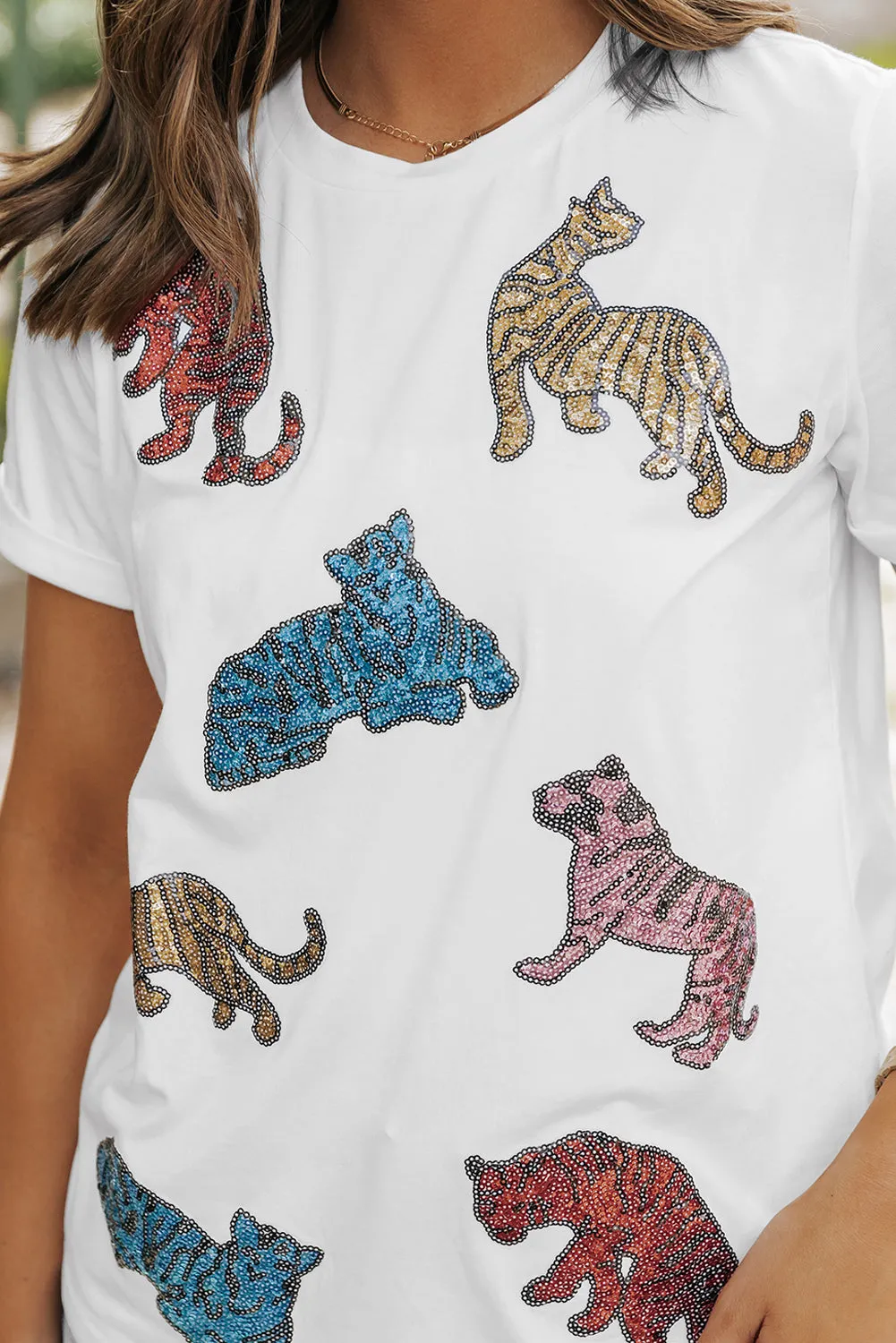 Shiny Tiger Patch Graphic Summer T-shirt