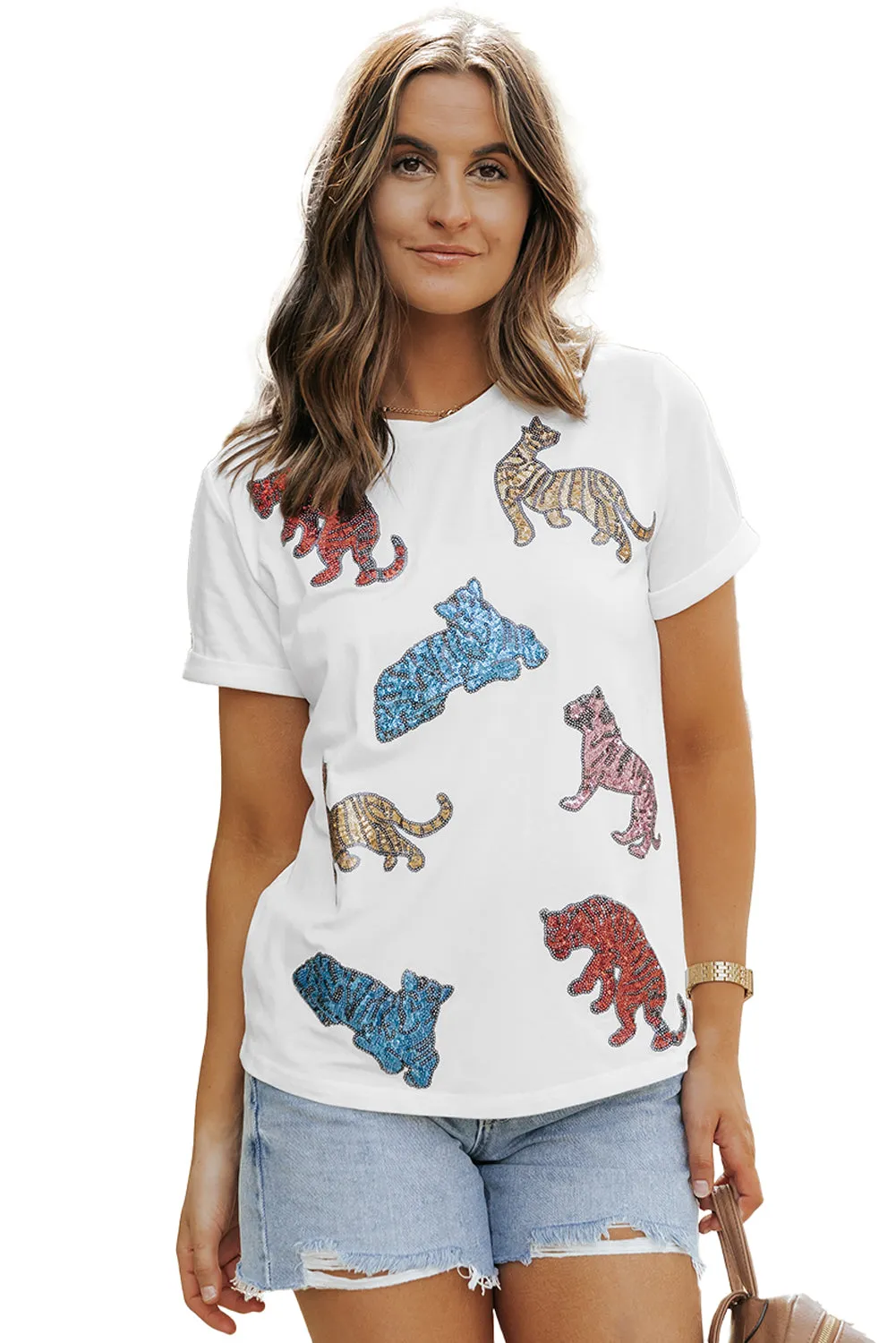 Shiny Tiger Patch Graphic Summer T-shirt