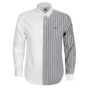 Side Stripe Panel Button Down Shirt- Grey White