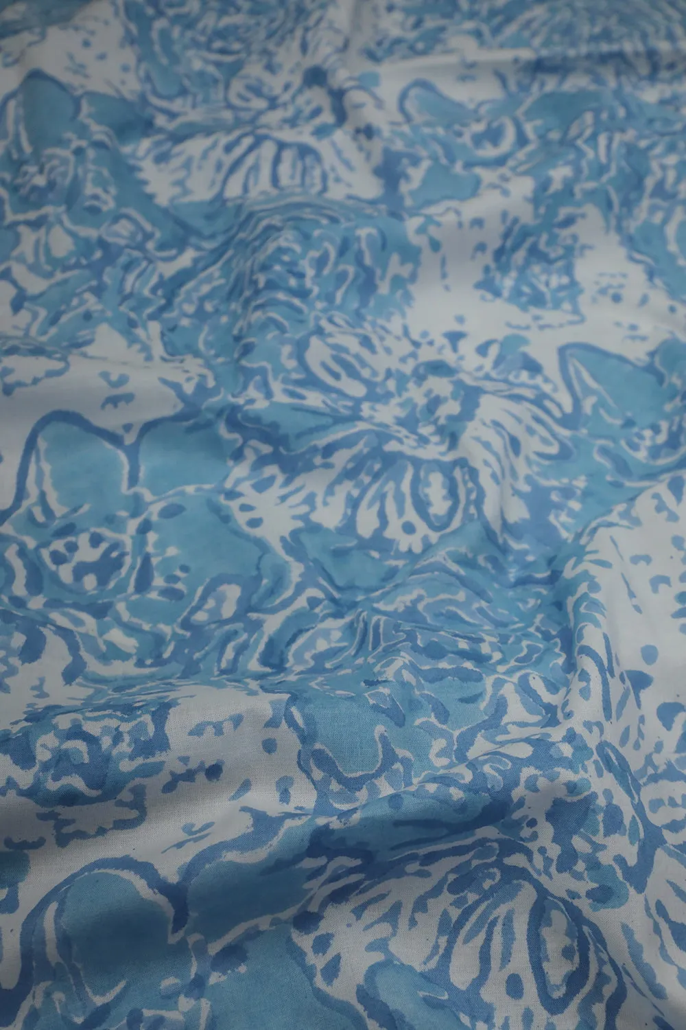 Smudged Blue with Off-White Sanganeri Cotton Fabric - 0.6m