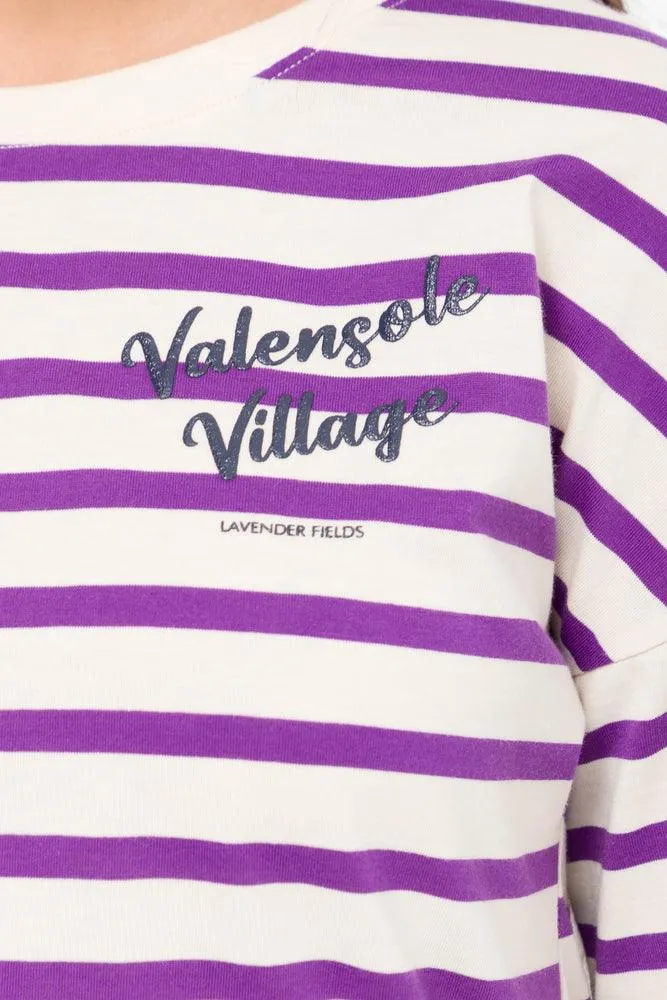 Stripe Cropped Short Sleeve T-Shirt Lilac