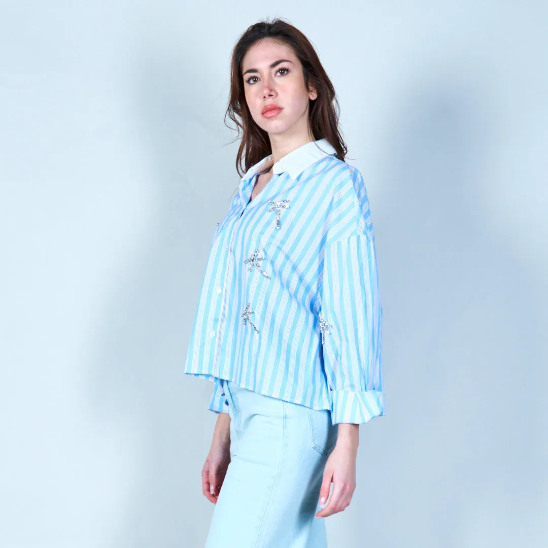 Striped blouse with rhinestone embellishments wholesale