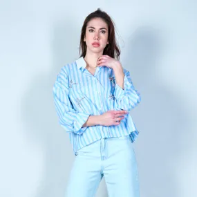 Striped blouse with rhinestone embellishments wholesale