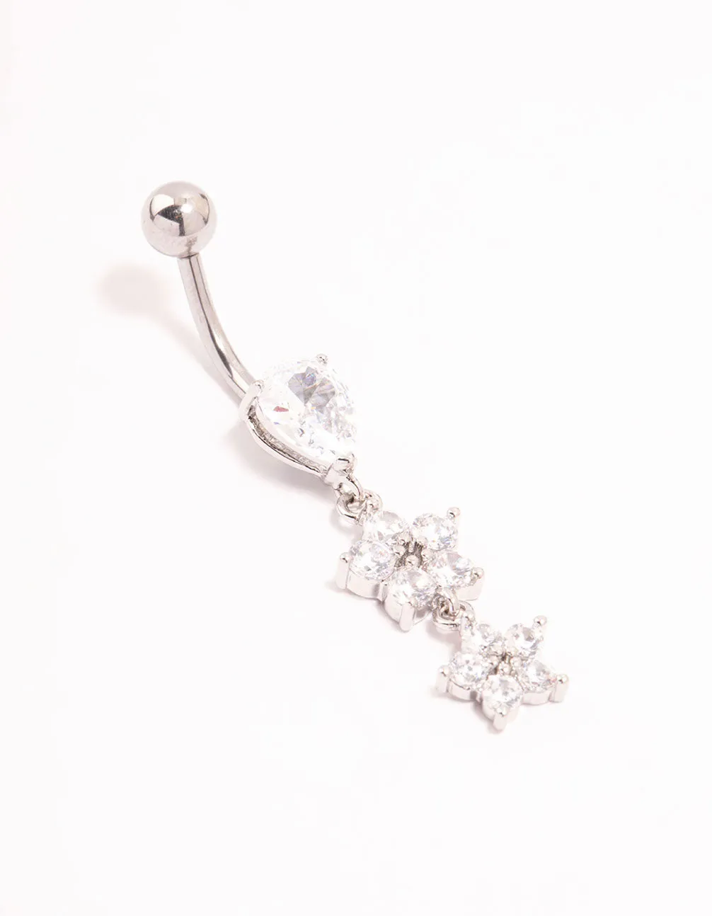 Surgical Steel Cubic Zirconia Pear Flower Drop Belly Bar