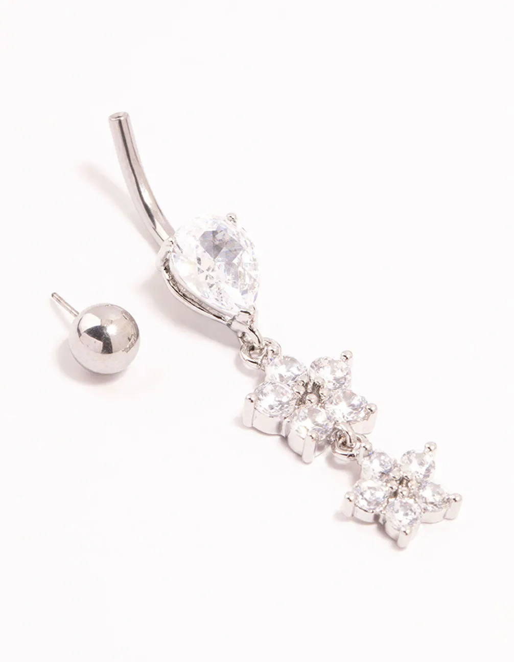 Surgical Steel Cubic Zirconia Pear Flower Drop Belly Bar