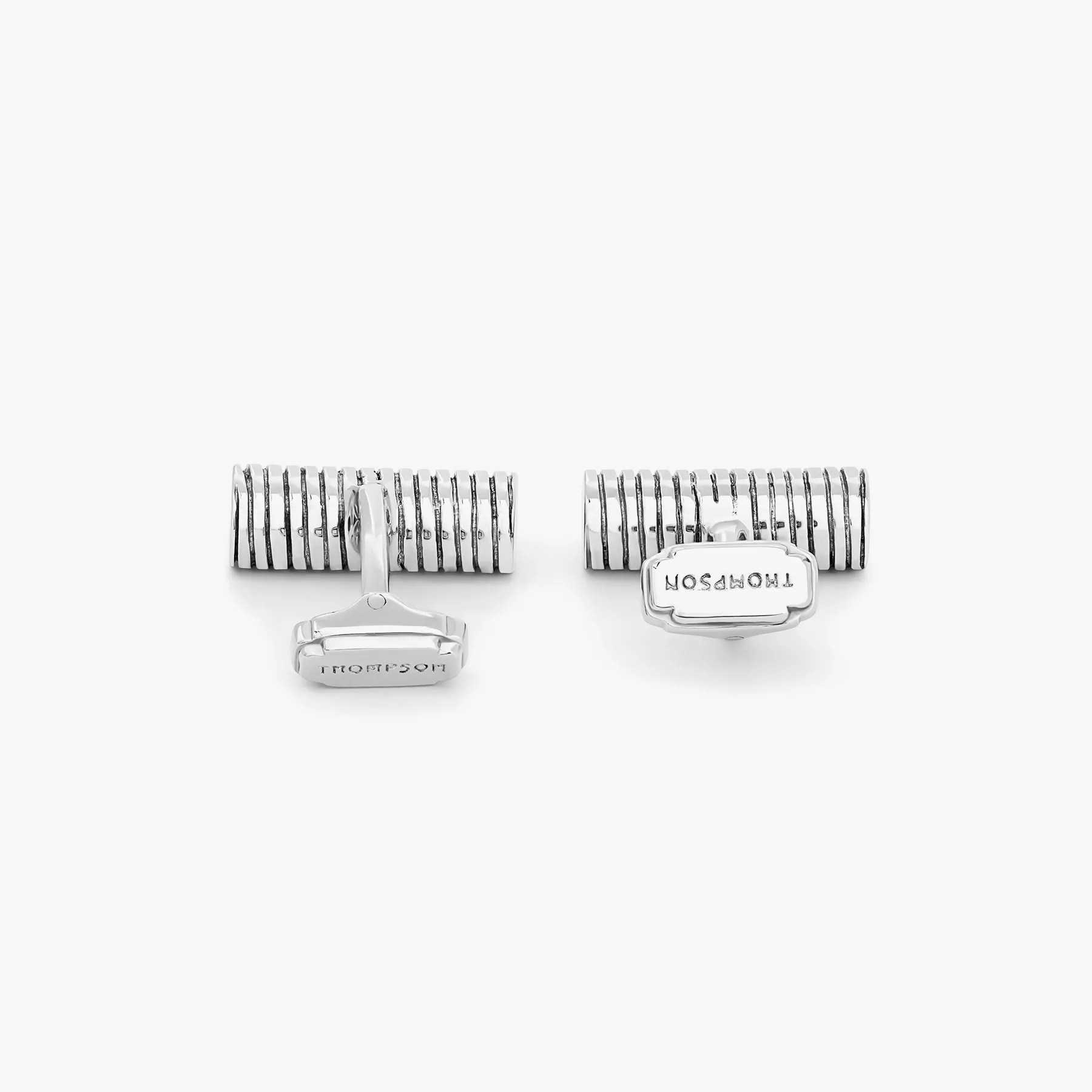 THOMPSON Ribbed Cylinder cufflinks with black enamel