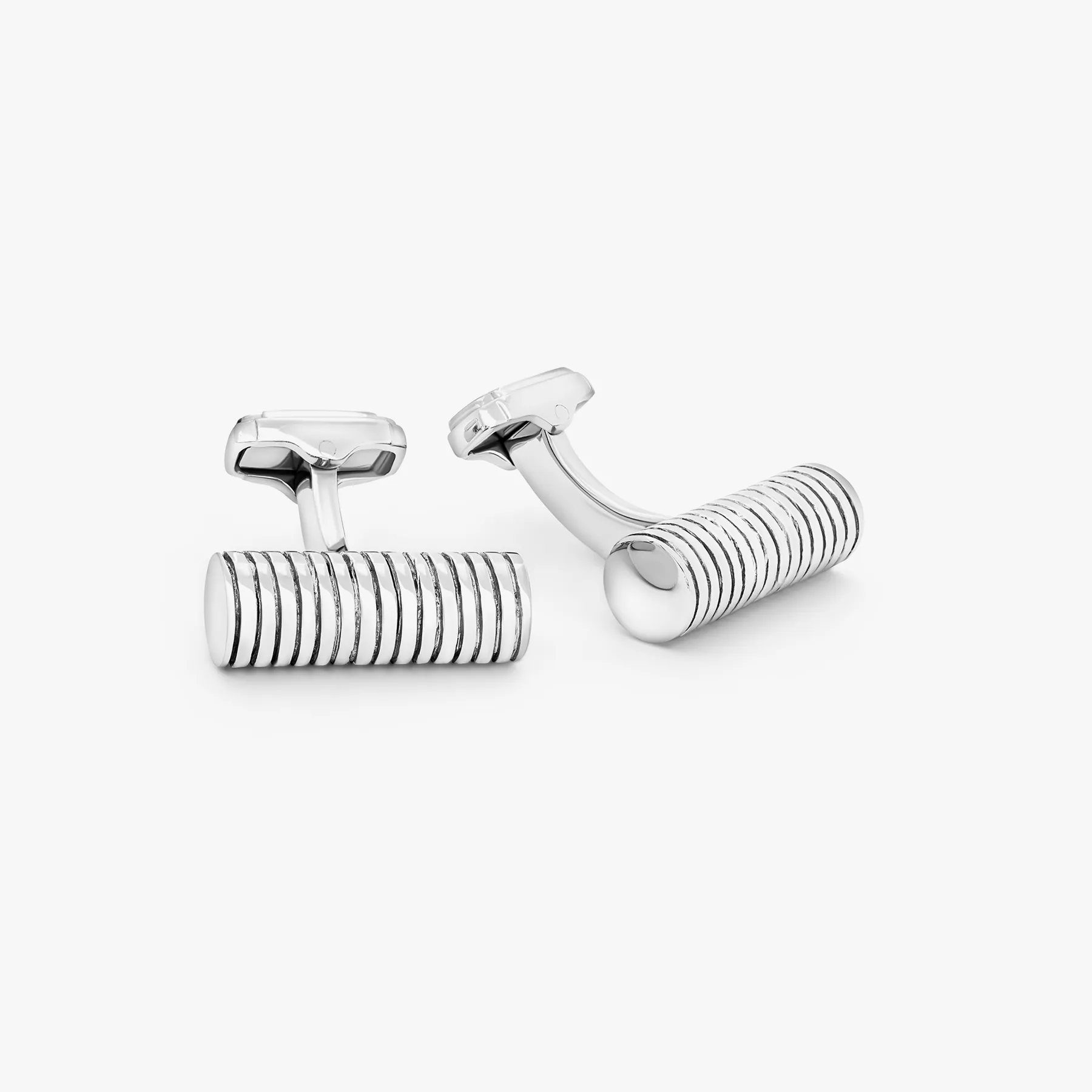 THOMPSON Ribbed Cylinder cufflinks with black enamel