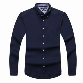 Tommy Hilfiger Pure Cotton Plain Fitted Long Sleeve Shirt- NavyBlue