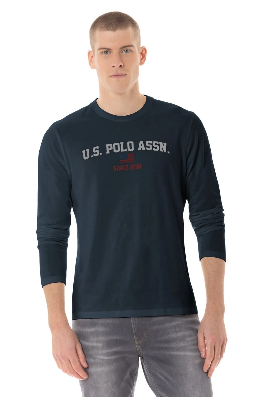 US POLO MENS LONG SLEEVE LOGO T-SHIRT