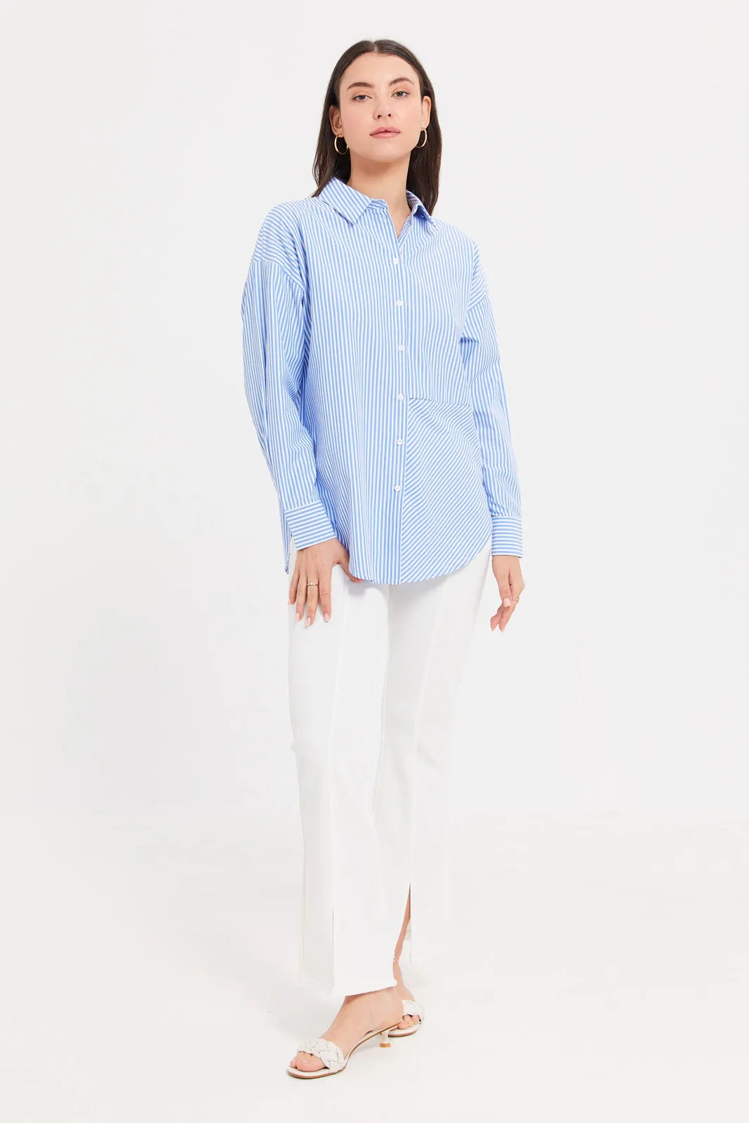 Women Blue Oversize Striped Shirt