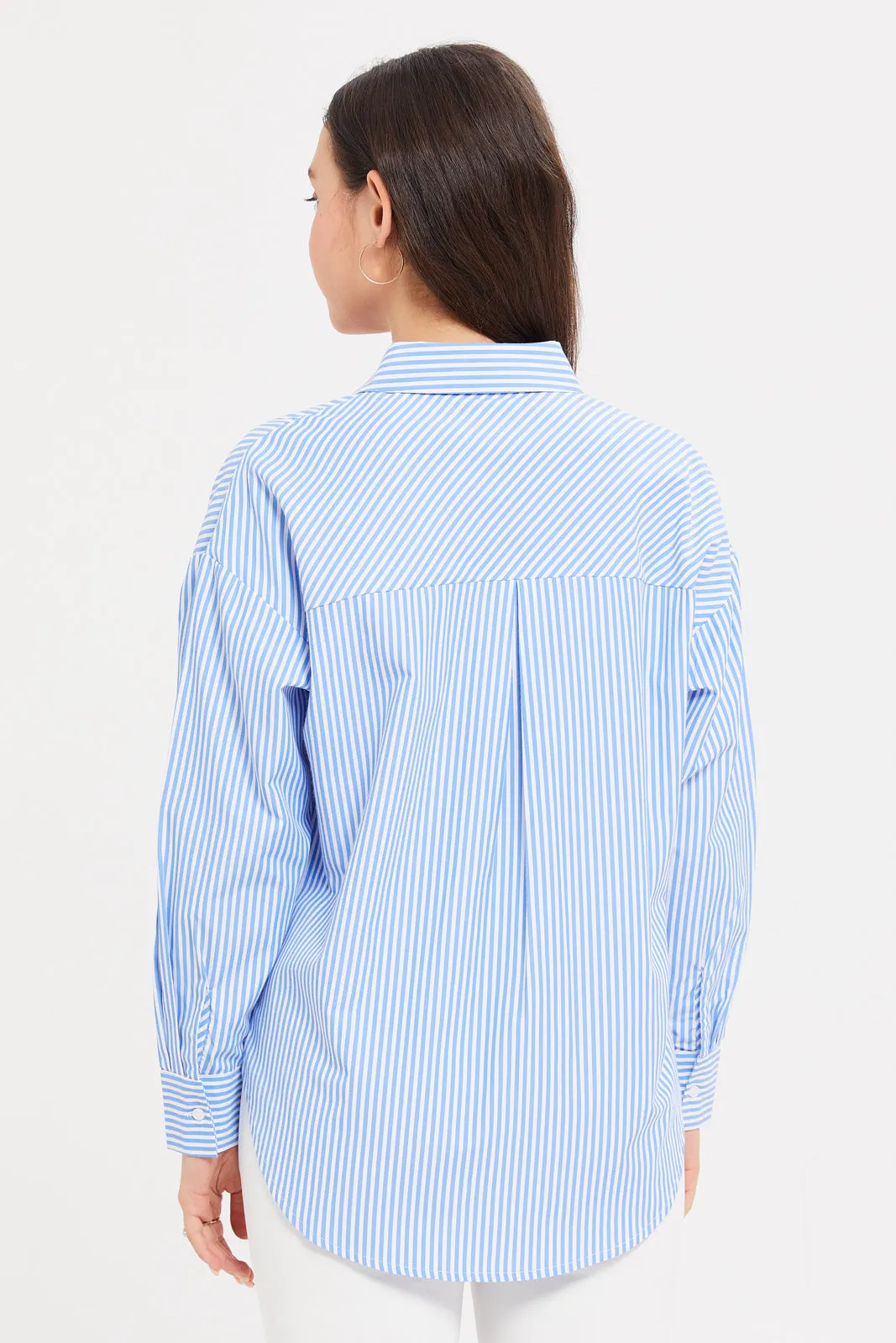 Women Blue Oversize Striped Shirt